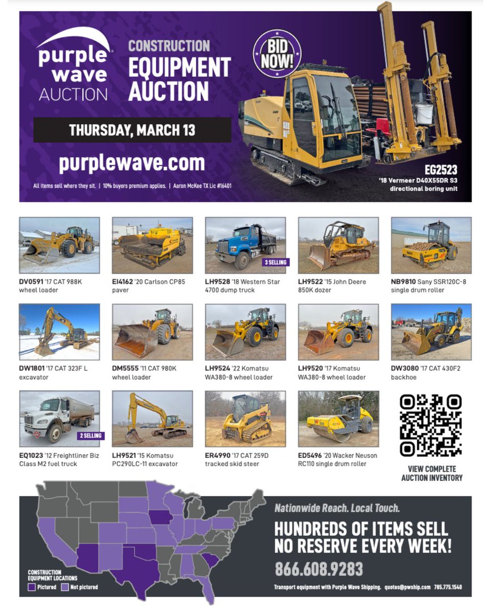 Set your sights on success with our Construction Equipment Auction on Thursday, March 13th! Discover a curated selection of heavy-duty machinery ready to power your next project. With no reserve, it’s time to bid and build your future!
bit.ly/4bbZbxt