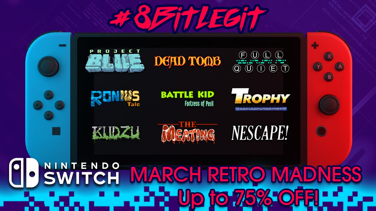 8-Bit Legit is proud to bring you Kudzu! (@weare8bitlegit) on Twitter photo Check out our <a href="/WeAre8BitLegit/">8-Bit Legit is proud to bring you Kudzu!</a> March Retro Madness Sale on Nintendo Switch!
Our entire #indieNES catalog is up to 75% Off for a Limited Time.
Shop Here: tinyurl.com/5fj749hc Check out our <a href="/WeAre8BitLegit/">8-Bit Legit is proud to bring you Kudzu!</a> March Retro Madness Sale on Nintendo Switch!
Our entire #indieNES catalog is up to 75% Off for a Limited Time.
Shop Here: tinyurl.com/5fj749hc