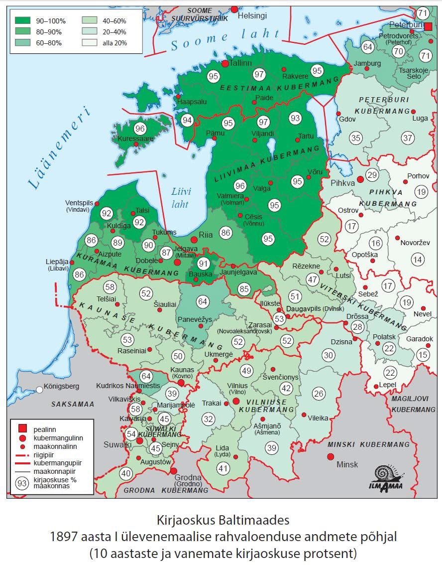 Literacy rates in the Baltics in 1897.
