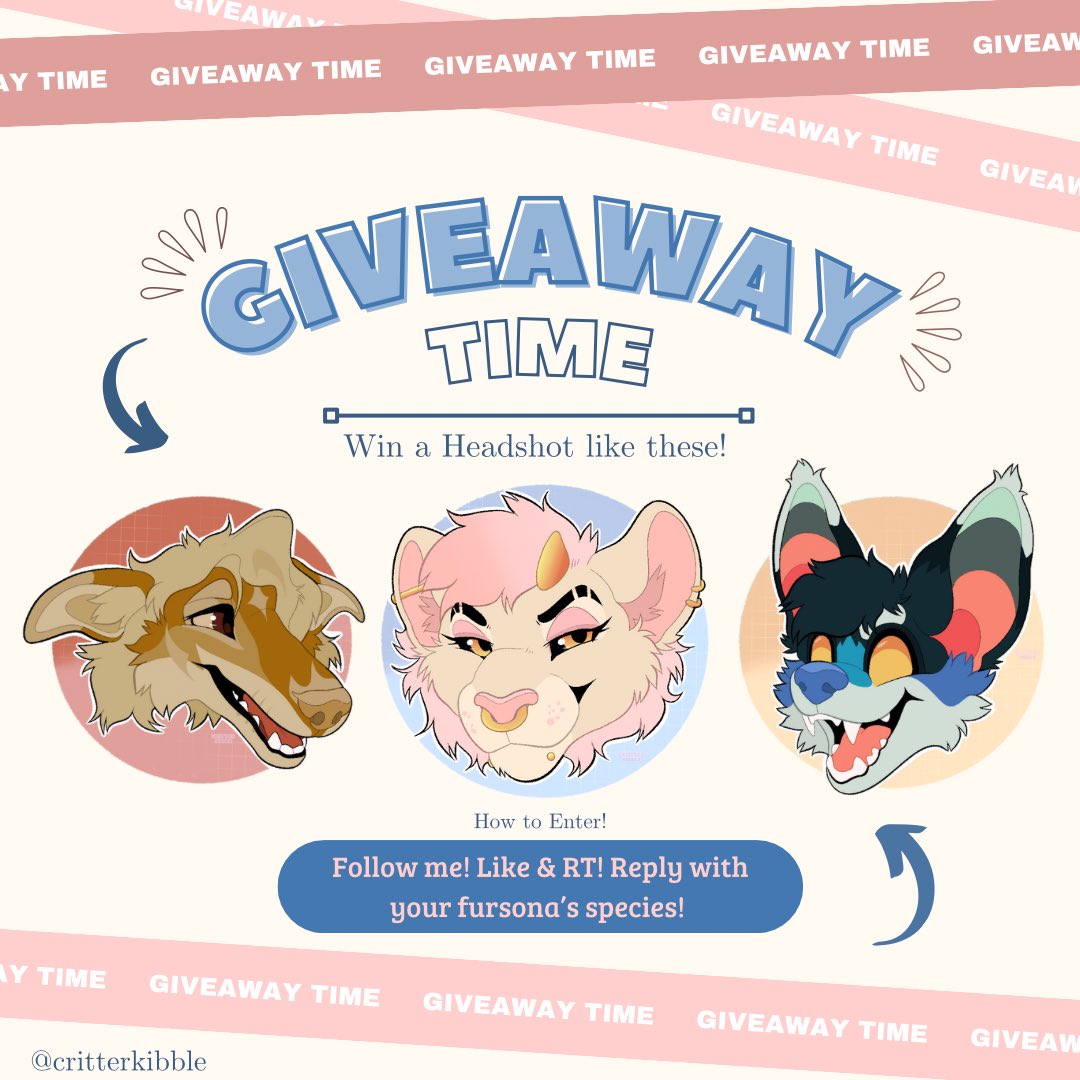 giveaway time! 

to enter; 
🌿 follow me <a href="/critterkibble/">rue! 🌱</a>
🍄 like &amp; rt this post
🌾 reply with ur fursona species!

winner receives a free headshot 
OR; any choice of YCH from my trello!
🖇️ trello.com/c/8Q4b1Z0Y

giveaway ends at 4k!
good luck 🪴