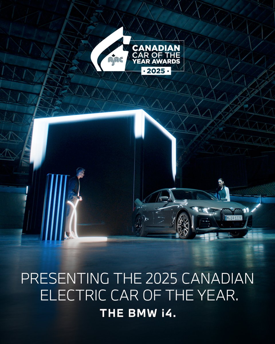 AutoWestBMW's tweet photo. The BMW i4 – 2025 Canadian Electric Car of the Year 🏆⚡️⁠
⁠
Driving the future with power, luxury, and innovation, the BMW i4 delivers sustainable mobility without compromising the thrill of the drive.⁠
⁠
Explore our in-stock inventory today!
⁠
#AutoWestBMW #i4 #BMWElectric https://t.co/f9XK0OBGft