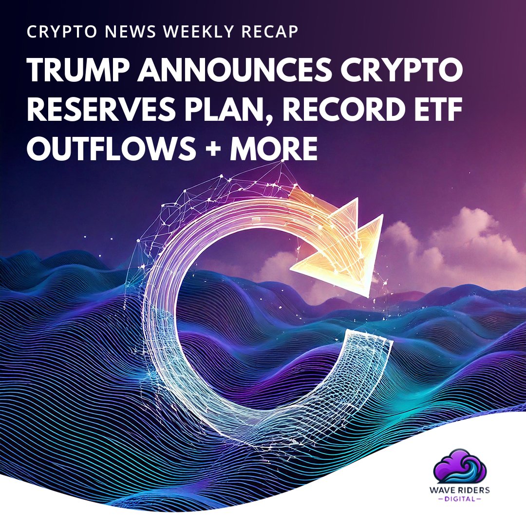 WaveRidersSMM's tweet photo. This Week in Crypto 📅

Each week, we break down the biggest events in crypto.

Let’s dive into this week’s highlights and upcoming developments! 🌊

Trump’s Crypto Reserve Plan Rocks Market 🇺🇸

Over the weekend, Bitcoin surged past $95K after President Trump announced his plan to create a U.S. Crypto Strategic Reserve. While excitement drove prices up, uncertainty over funding and execution triggered a market cooldown, with BTC retreating to pre-announcement levels by Tuesday.

A clearer picture may emerge following the White House Crypto Summit.

SEC Declares Memecoins “Collectibles,” Not Securities 🐶

In a big regulatory shift, the SEC ruled that most memecoins - including DOGE, SHIB, and Official Trump - are not securities, comparing them instead to collectibles. This clarifies exchange listings and consumer rights but leaves the door open for further regulations on crypto-based assets.

Could this ruling fuel another memecoin frenzy?

Crypto Investment Products See Record Outflows 📉

Crypto ETFs have been a key driver of institutional adoption, but February ended with $2.9B in outflows, the worst week on record. Analysts cite factors like profit-taking, inflation concerns, and the fallout from the Bybit hack.

But long-term projections remain bullish - with crypto ETFs expected to surpass precious metals ETFs in market size.

With Trump’s pro-crypto stance making waves, regulatory clarity improving, and institutional interest growing, the long-term outlook for crypto remains strong.

Is your strategy positioned for the next wave? 🌊

Learn more: https://t.co/Pwm6NVjWML
