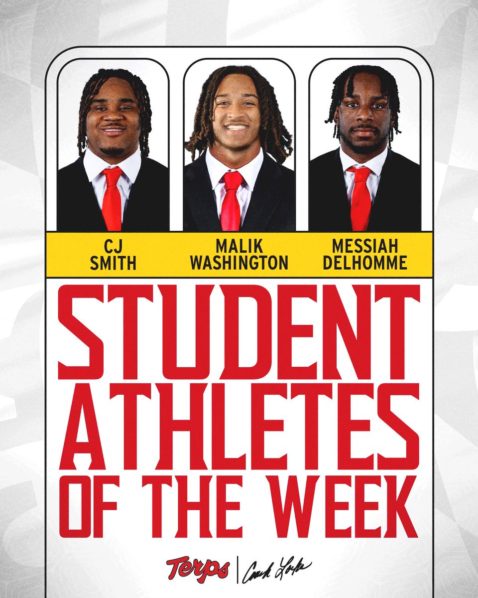 Michael Locksley (@coachlocks) on Twitter photo Congrats to our Student Athletes of the Week: <a href="/CarltonSmith25/">Carlton Smith</a> <a href="/malikw2025/">malik washington</a> <a href="/DelhommeMessiah/">Messiah Delhomme</a> Congrats to our Student Athletes of the Week: <a href="/CarltonSmith25/">Carlton Smith</a> <a href="/malikw2025/">malik washington</a> <a href="/DelhommeMessiah/">Messiah Delhomme</a>
