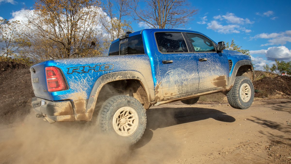 StellantisNA's tweet photo. The 2025 @RamTrucks 1500 RHO is built to get down and dirty. From rock crawling to river fording, the 2025 Ram 1500 RHO's robust suspension system and 35-inch tires make it ready to take on whatever the trail throws at it. Learn more at https://t.co/mMd2QLokvg. #RamTrucks #RamRHO https://t.co/enMeD4zFCq