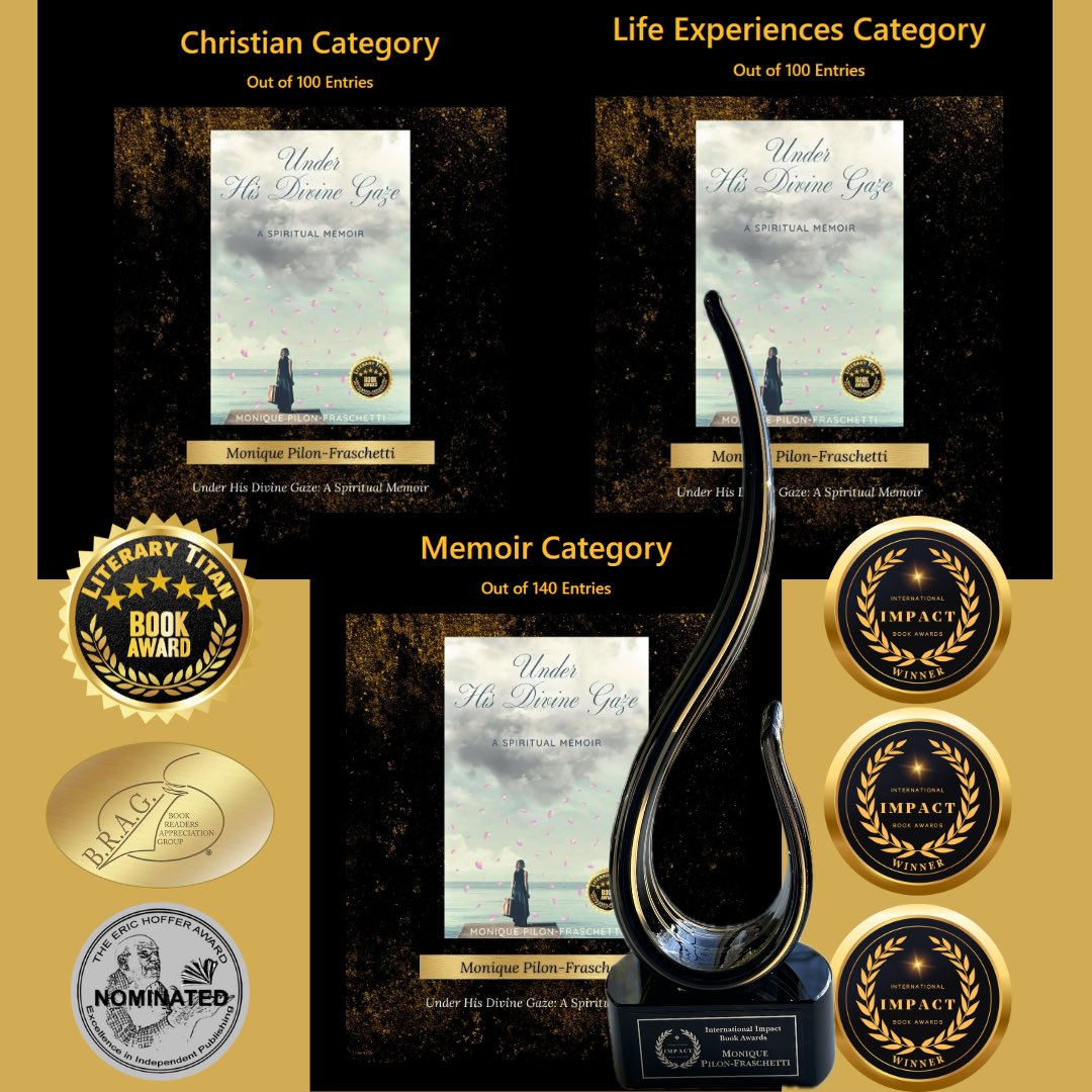 MoniquePilonF's tweet photo. #grateful for all the support from my #readers, publisher @FriesenPress awards organizations for the opportunities & wins, & #bookstores worldwide! #SpiritualMemoir #underhisdivinegazeaspiritualmemoirr @literarytitan #internationalimpactbookawards #indieBRAG #erichoffer https://t.co/OEVkuth8CB
