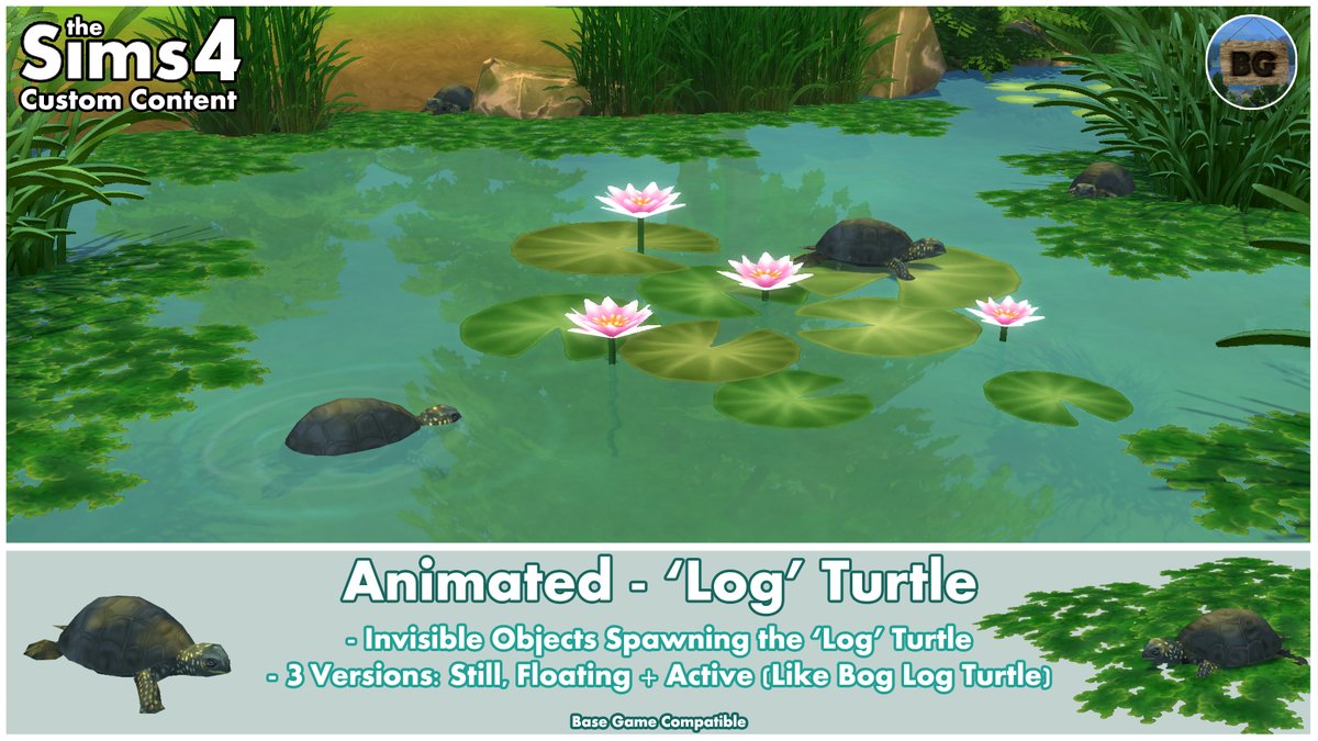 🎉New mod: Animated - 'Log' Turtle🎉
Invisible objects spawning turtles: Sunbathing, floating and sitting still.
For more info, take a look at the CurseForge project page.
🔽curseforge.com/sims4/build-bu…

#TheSims4 #Sims4 #TheSims4Mods #TheSims4CustomContent #TheSims4CC