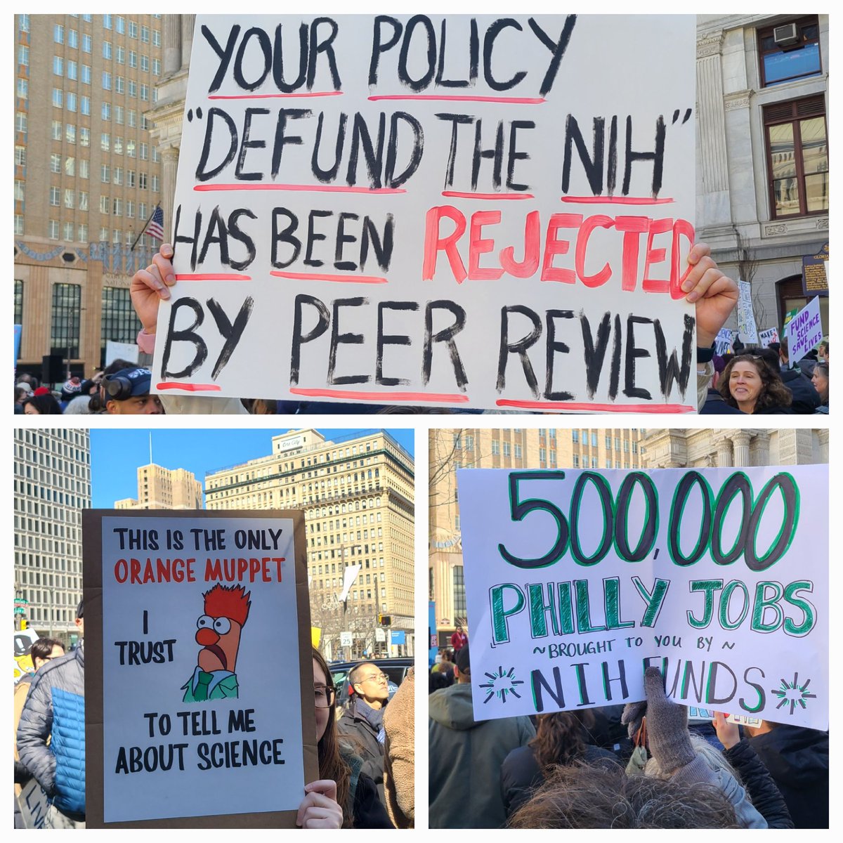 PhilthyLiberal's tweet photo. A few gems from today's #standupforscience rally at City Hall
Call congress and demand they protect NIH funding 202-224-3121
Thank you @reclaimphiladelphia for organizing! https://t.co/M7hb3PQHPA