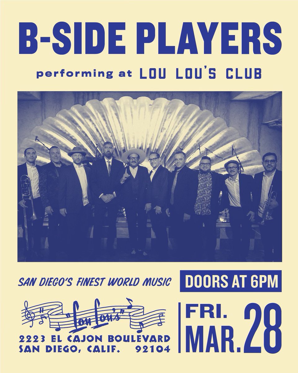 loulous.turntabletickets.com/shows/3802/?da…

Don’t miss the B Side Players live @loulousclub for a wonderful intimate night of Cumbia, Reggae, Soul, &amp; San Diego’s Finest World Music! Get your tickets pre sale because this event will sell out in advance.