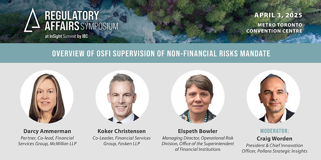 IBC (@insurancebureau) on Twitter photo Join us on April 3 for an important panel on OSFI’s supervision of non-financial risks mandate with Darcy Ammerman, <a href="/McMillanLLP/">McMillan LLP</a>; Koker Christensen, <a href="/FaskenLaw/">FASKEN</a>; Elspeth Bowler, <a href="/OSFICanada/">Superintendent of Financial Institutions</a>; & Craig Worden, <a href="/Pollara/">Pollara Strategic Insights</a>. Register now: ow.ly/aF6n50TMHok #InSightSummit2025 Join us on April 3 for an important panel on OSFI’s supervision of non-financial risks mandate with Darcy Ammerman, <a href="/McMillanLLP/">McMillan LLP</a>; Koker Christensen, <a href="/FaskenLaw/">FASKEN</a>; Elspeth Bowler, <a href="/OSFICanada/">Superintendent of Financial Institutions</a>; & Craig Worden, <a href="/Pollara/">Pollara Strategic Insights</a>. Register now: ow.ly/aF6n50TMHok #InSightSummit2025