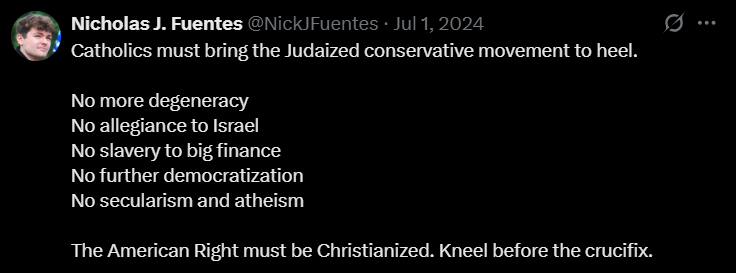 Vance's rejection by the "Groypers" provides further evidence that his Catholicism is a later tradition with little basis in history. 

Otherwise, how are we to explain that a faction so vocal about its radical traditionalist Catholicism was also the only DR faction to reject