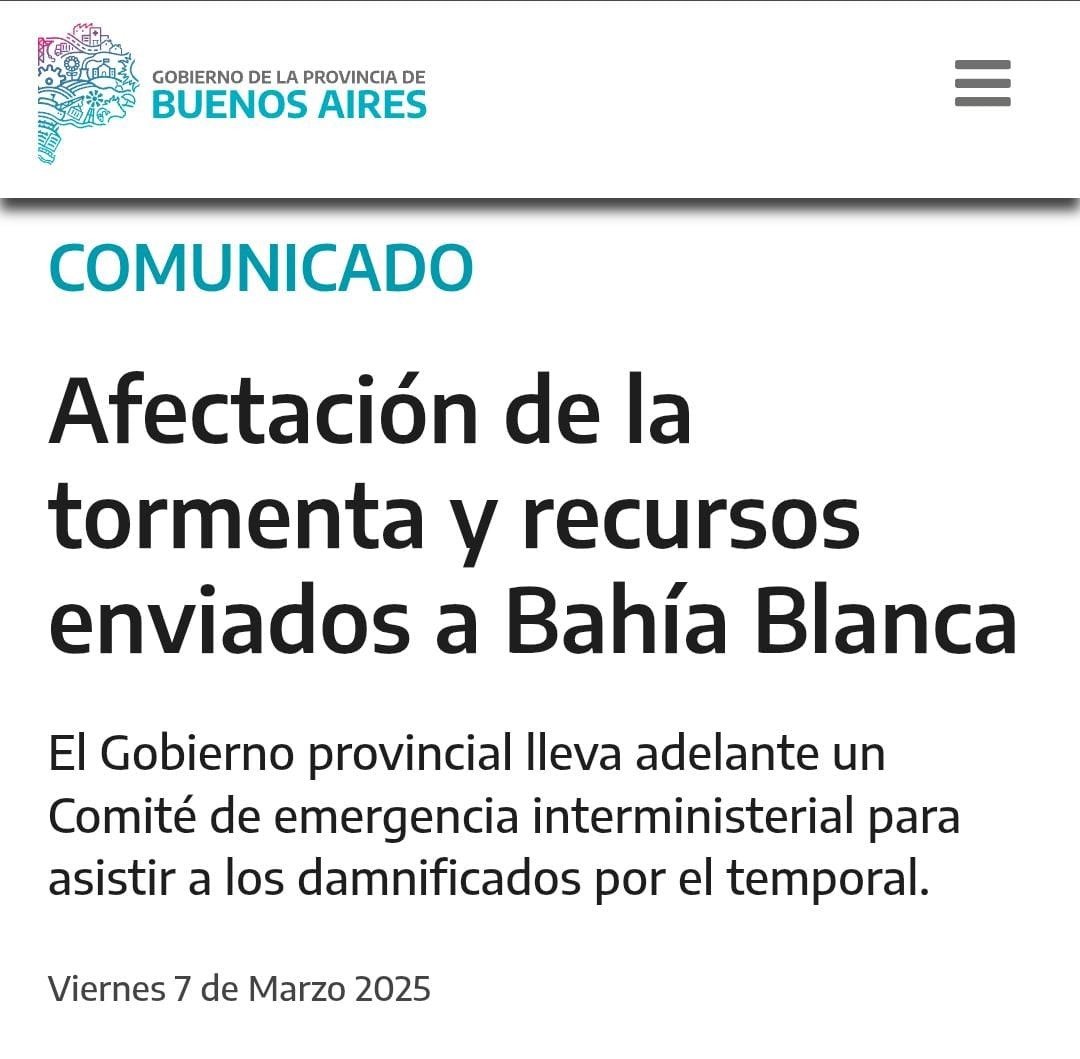 Asistencia de <a href="/BAProvincia/">Gobierno PBA</a> por el temporal en Bahía Blanca 👇

🔗 bit.ly/3QUecKE