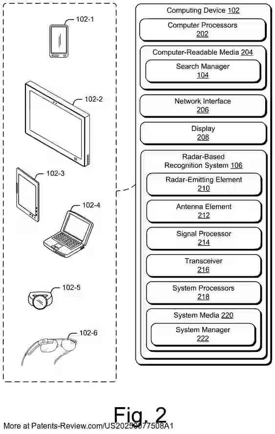 PatentPulse's tweet image. New patent application #US20250077508A1 by #Google introduces radar recognition-aided search. It refines searches using gestures &amp;amp; physiological data, like directing a coffee shop search based on walking direction. #RadarTech $GOOGL #Innovation #SearchTech