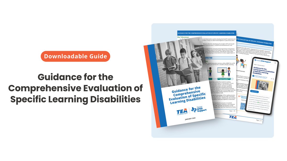 Guidance for the Comprehensive Evaluation of Specific Learning Disabilities supports educators in conducting comprehensive evaluations, understanding SLD identification methods, and providing key information for ARD committee decisions. Access the guide: spedsupport.tea.texas.gov/resource-libra…