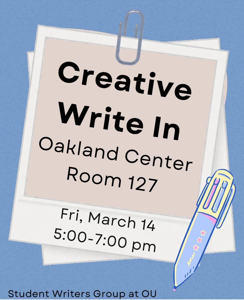 Come hangout with other writers and get some work done next Friday in the OC! Event hosted by @studentwritersatou ✍️

#writing #rhetoric #oaklanduniversity