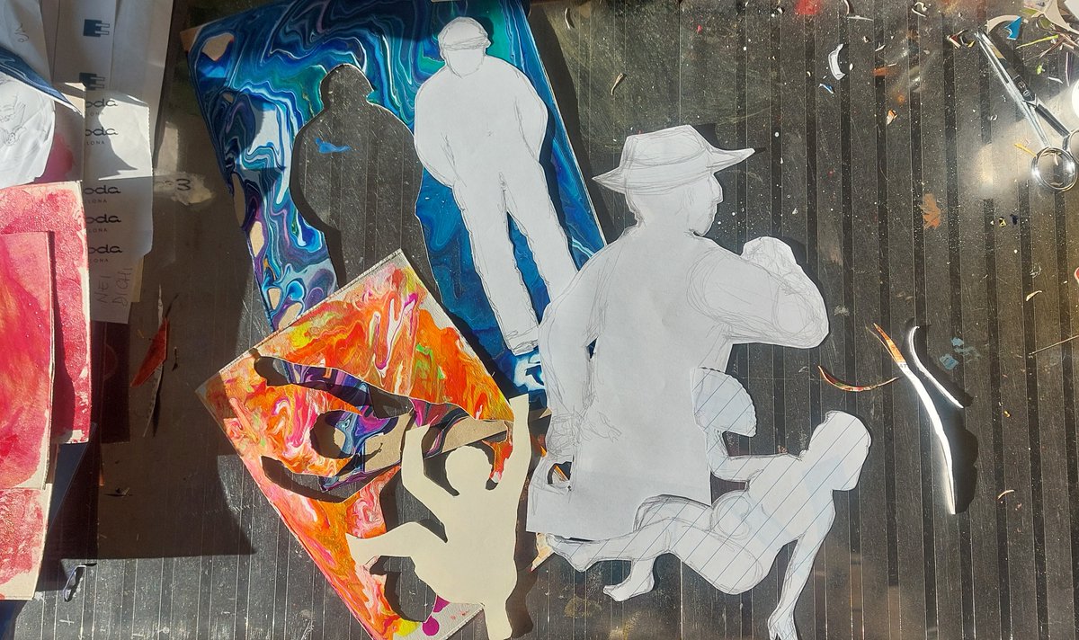 Today we are going to see the process behind the Microbiome collection😊 
Some of the collage were created by drawing the people on paper, cutting the drawings, placing them on the painted carbord, drawing the borders and cutting the painted cardboard.
In some other cases..👇🧵