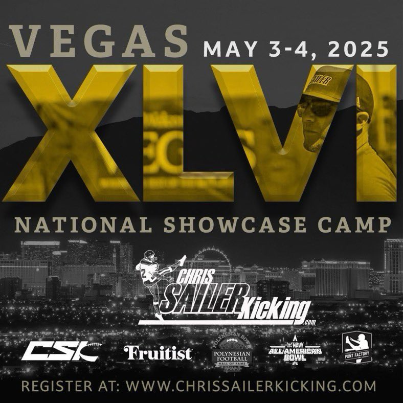 Chris Sailer Kicking (@chris_sailer) on Twitter photo Chris Sailer Kicking is proud to announce the newest TOP 12 Class. Welcome to the best of the best.
The 2nd 20 will be selected at Vegas XLVI, May 3-4.
10 Wild Cards will be selected in May.
50 K/P’s will compete for TOP 12 & selection for the <a href="/AABonNBC/">Navy All-American Bowl</a> July 8-10! Chris Sailer Kicking is proud to announce the newest TOP 12 Class. Welcome to the best of the best.
The 2nd 20 will be selected at Vegas XLVI, May 3-4.
10 Wild Cards will be selected in May.
50 K/P’s will compete for TOP 12 & selection for the <a href="/AABonNBC/">Navy All-American Bowl</a> July 8-10!
