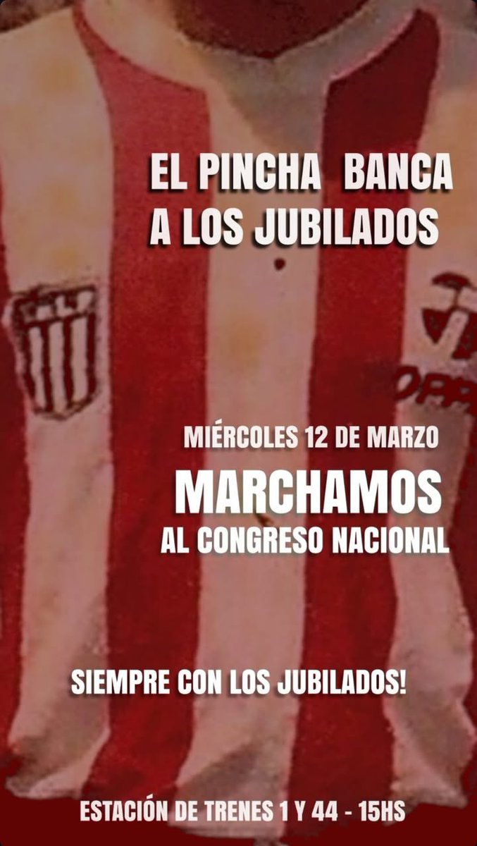 "Jubilados Pincharratas"

🦁💞Porque hinchas de Estudiantes se convocaron para acompañar a los jubilados hasta el congreso nacional el Miércoles 12 de Marzo. 

¡SIEMPRE CON LOS JUBILADOS! 💪🙌

#EDLP 🦁🇦🇹 ¡FAMILIA PINCHARRATA!