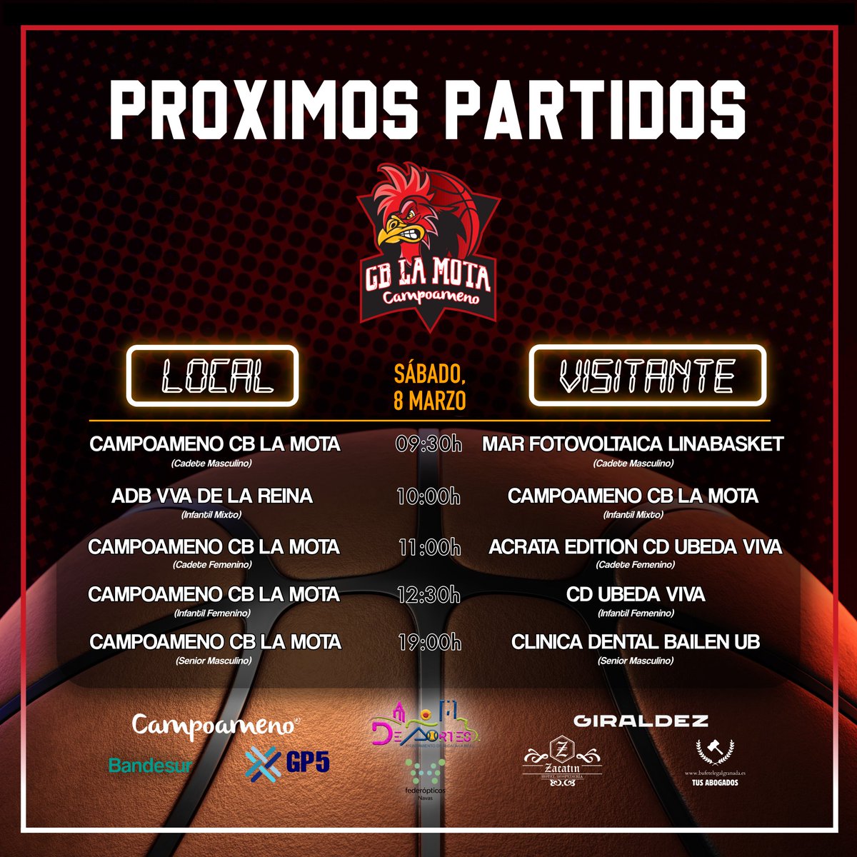 🏀 📣 ¡Se acerca un finde movidito para nuestros equipos de baloncesto 𝗖𝗕 𝗟𝗔 𝗠𝗢𝗧𝗔, la emoción está garantizada! ✨🎉 Esperamos verte en las gradas, y es que tu aliento y apoyo junto a nuestros pases y puntos: ¡SON NUESTRA FUERZA! 💪🏻🔥⛹🏻‍♀️
.
#cblamota #alcalalareal