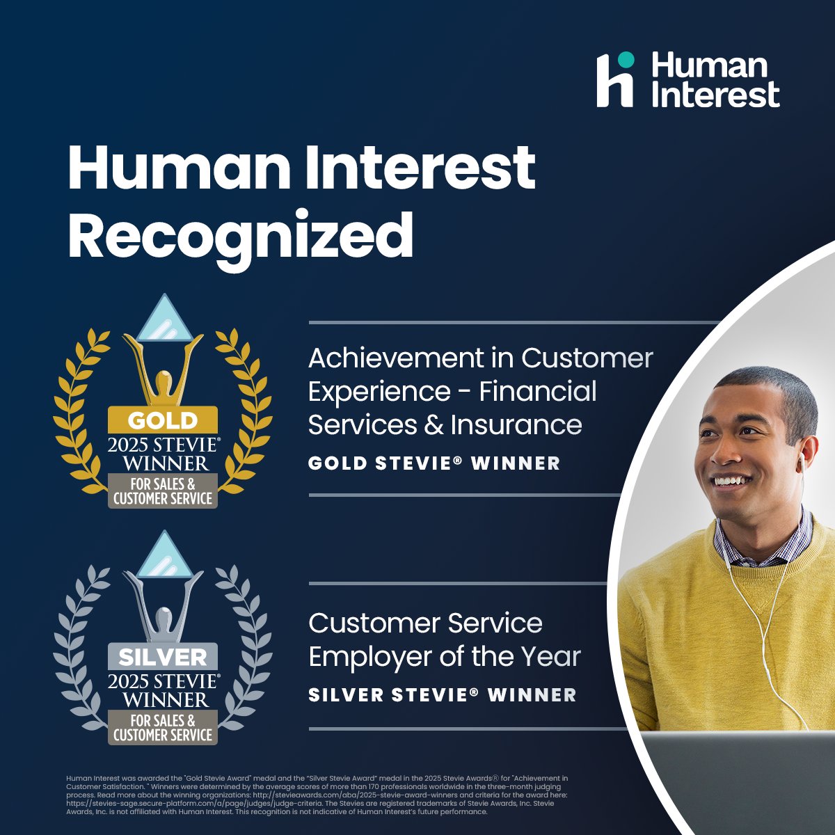 Human Interest (@humaninteresthq) on Twitter photo We’re thrilled to be recognized by <a href="/TheStevieAwards/">The Stevie® Awards</a>, receiving the Achievement in Customer Experience - Financial Services & Insurance gold ranking and the Customer Service Employer of the Year silver ranking — just one week after announcing our Customer Experience Guarantee. We’re thrilled to be recognized by <a href="/TheStevieAwards/">The Stevie® Awards</a>, receiving the Achievement in Customer Experience - Financial Services & Insurance gold ranking and the Customer Service Employer of the Year silver ranking — just one week after announcing our Customer Experience Guarantee.