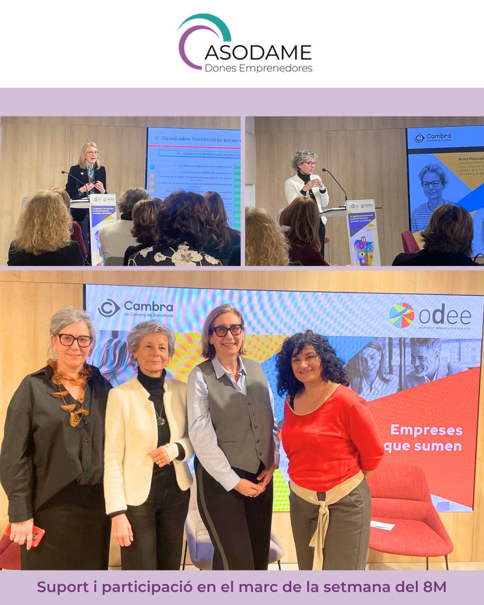 asodame_bpw's tweet photo. En el marc de la setmana #8M Presidència @MariaBarrancoC  i part de la Junta @Mcomesana  vam assistir a la jornada "Empreses que sumen" organitzada per @odeecambra Des d'#ASODAME volem expressar el nostre agraïment a totes les ponents #PlansIgualtat #CambraBCN #ODEECambra https://t.co/7yTawnKed0