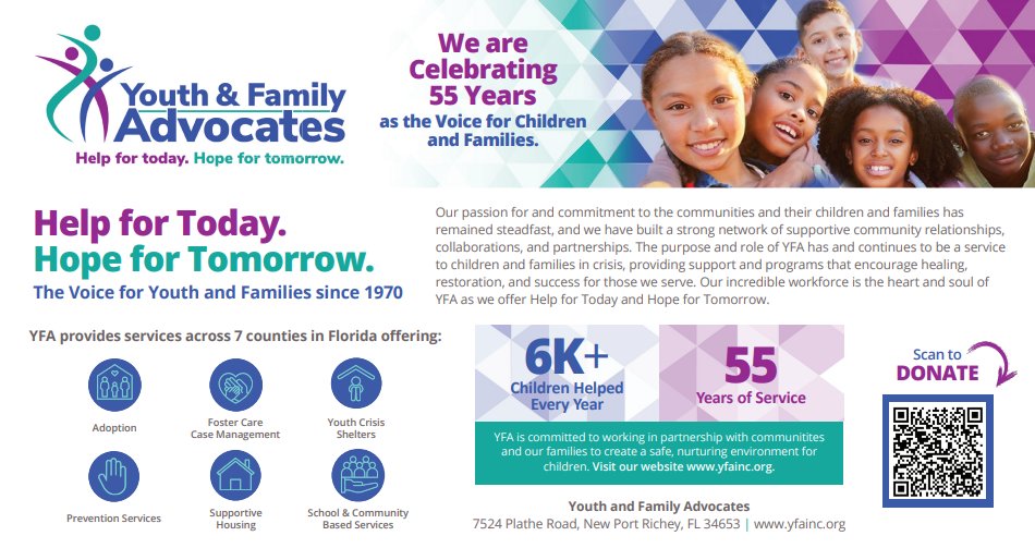 At-risk youth need to know someone is there for them.  For 55 years, Youth and Family Advocates has been that someone.  This year, we are celebrating 55 years of advocacy and service.  It is who we are.