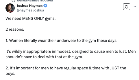 mishaglouberman's tweet photo. When this guy opens his all-male gym to create a lust-free zone, he's in for such an exciting surprise!! https://t.co/AUkK76paHq