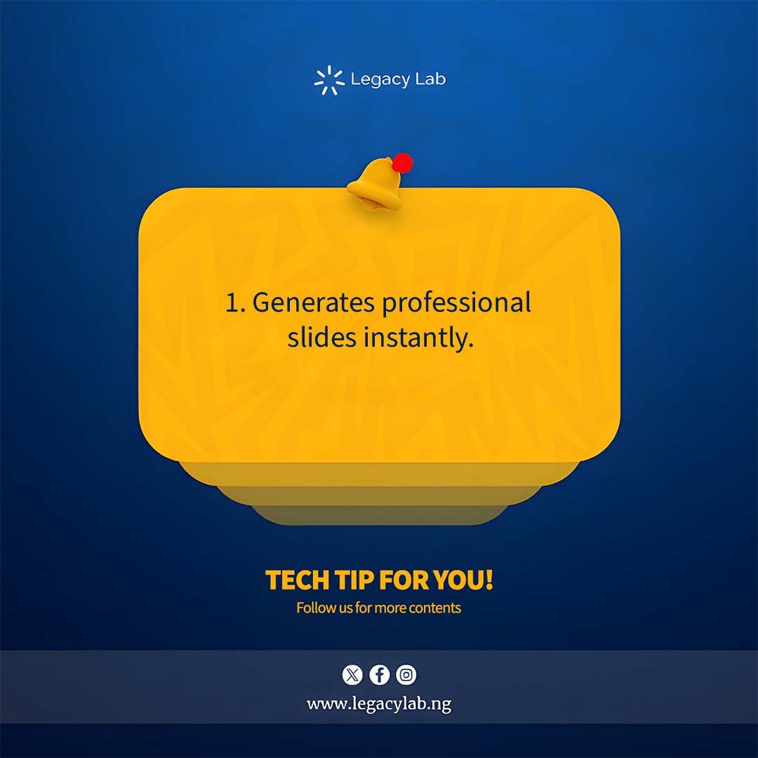 legacylabng's tweet image. Say hello to smarter living with Gamma AI! Discover how it can simplify your day-to-day tasks, boost your productivity, and help you make better decisions. Embrace the tech that works for you!
#Legacylab #GammaAI #Inspiration #Techtipsfriday