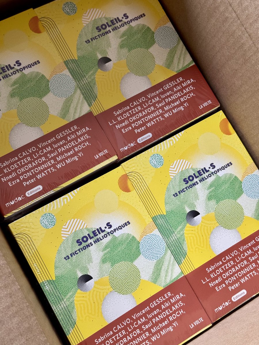 Très heureux d’avoir pu participer (à désigner la couverture) de ce recueil Solar Punk : SOLEIL•S : 12 FICTIONS HÉLIOTOPIQUES. 
Éditions La Volte. 
—> lavolte.net/products/solei…