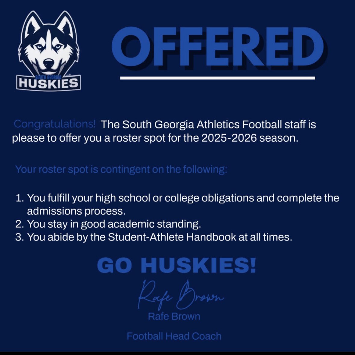 Aiden Bratcher (@aidenbratcher) on Twitter photo After a great conversation with <a href="/CoachBrown5300/">Coach Brown</a> I am happy to say I have received an offer from South Georgia University
<a href="/MeadeFB/">Meade Football</a> After a great conversation with <a href="/CoachBrown5300/">Coach Brown</a> I am happy to say I have received an offer from South Georgia University
<a href="/MeadeFB/">Meade Football</a>