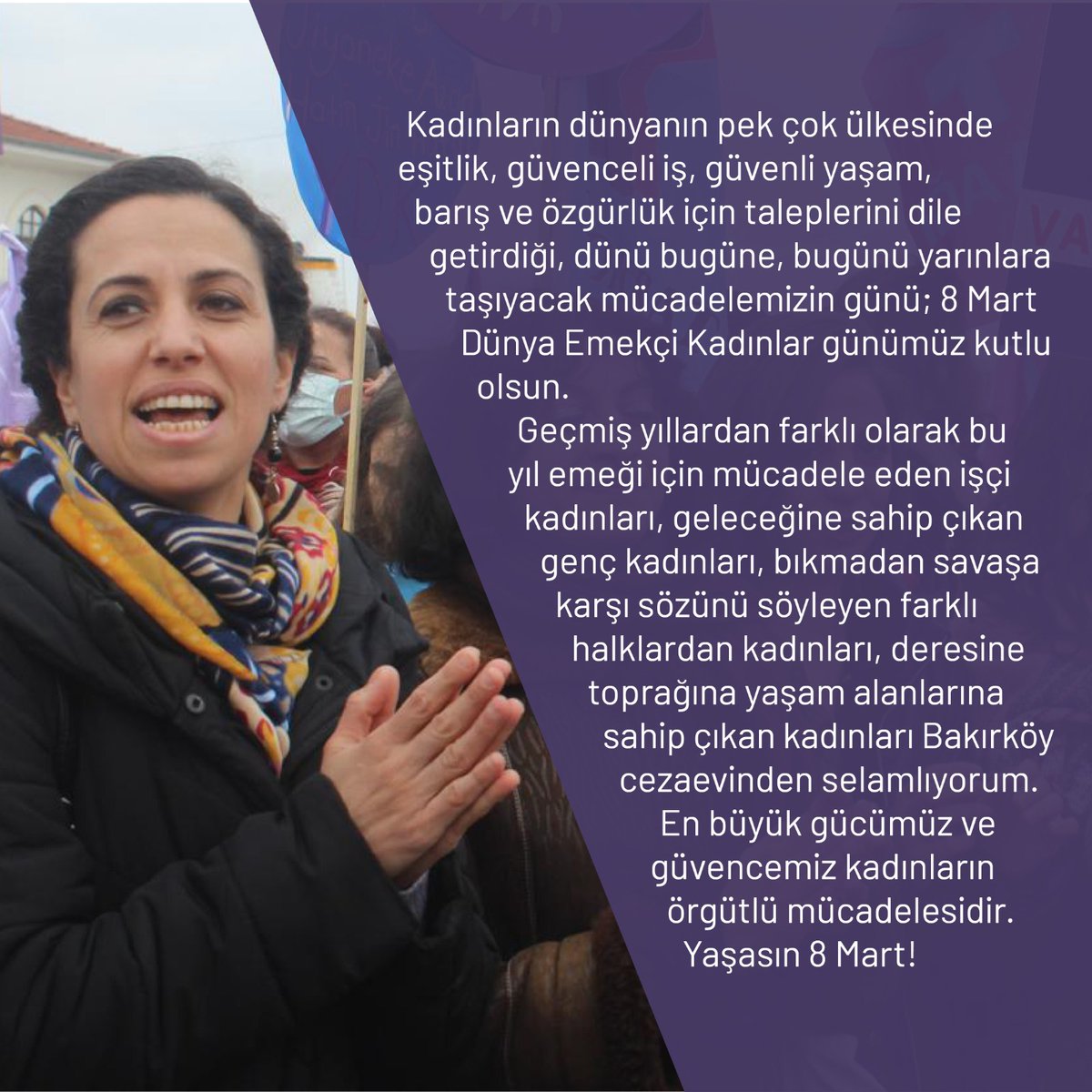 "En büyük gücümüz ve güvencemiz kadınların örgütlü mücadelesidir. Yaşasın 8 Mart!"

İl Başkanımız Sema Barbaros'un 8 Mart mektubu 👇🏼