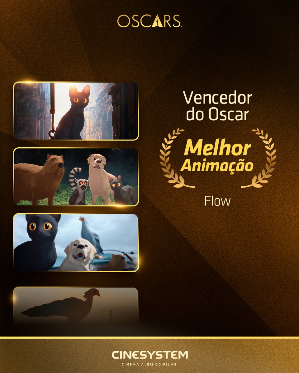 Os vencedores do Oscar estão em cartaz na Cinesystem!​
​
Assista aos filmes aclamados pela crítica e tire suas próprias conclusões. Garanta já seu ingresso 🏆​
​
Ingressos no link da bio. ​

#CinemaAlémDoFilme #HojeNaCinesystem​ #Anora #AindaEstouAqui #Flow