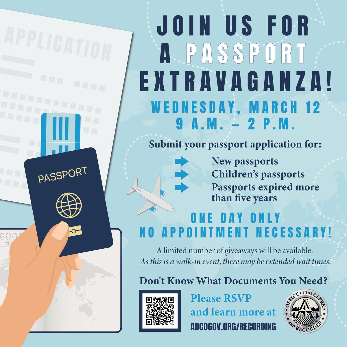 Ready to embark on your dream journey or need a passport for your little one? Mark your calendar for Passport Celebration Day on Wednesday, March 12! Come walk right in, and let's make your travel dreams official. 🌍🌎 

For more information, visit travel.state.gov.
