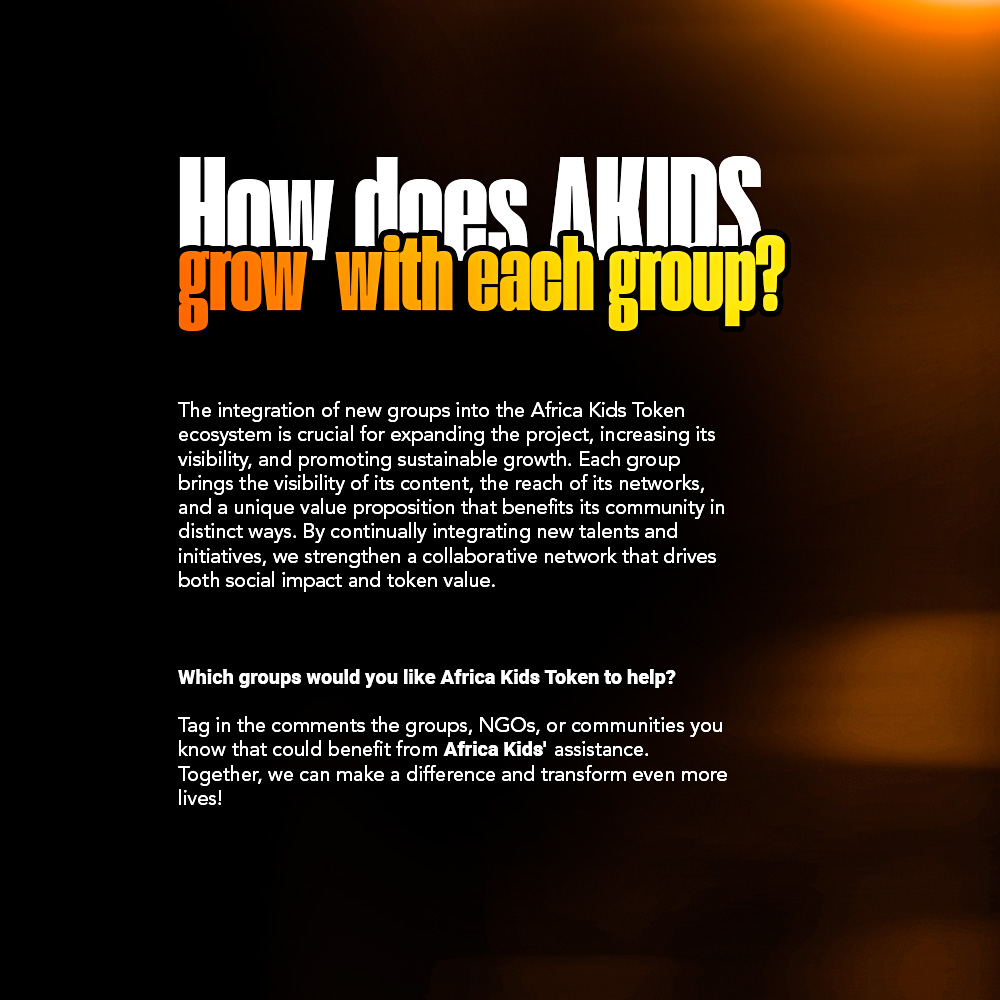 Africa Kids Token already supports 5 groups with medical aid, food, and education, but we want to help even more! 💙

Do you know a group, NGO, or community in Africa that needs support? Tag them in the comments and help us change more lives!