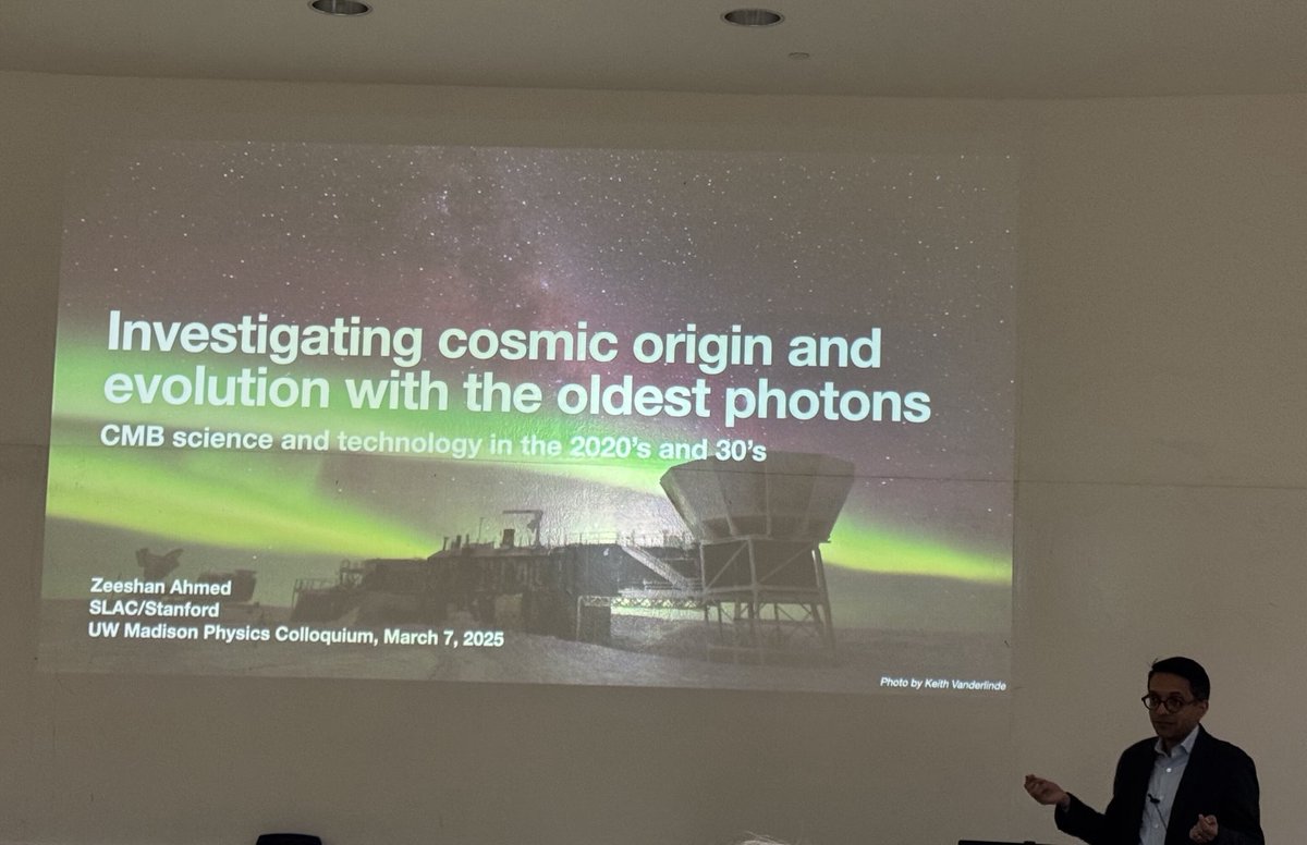 gary_shiu's tweet image. Great to have Zeeshan Ahmed (SLAC) giving our @UWMadPhysics colloquium today on “Investigating cosmic origin and evolution with the oldest photons”.
