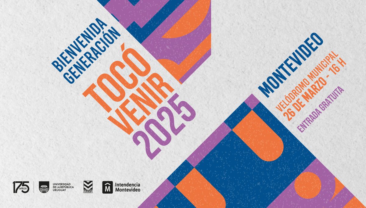 💥 Se viene el #TocóVenir 2025 a Montevideo 💥

🥳 Como todos los años, #Udelar, <a href="/montevideoIM/">Intendencia de MVD</a> y <a href="/asceepfeuu/">FEUU - URUGUAY</a> reciben a las y los nuevos estudiantes con una gran fiesta y diversas actividades en el Velódromo.

🗓️26 de marzo
⏰16h
📍Velódromo Municipal
🎟️Entrada libre

¿Venís? 🙌
