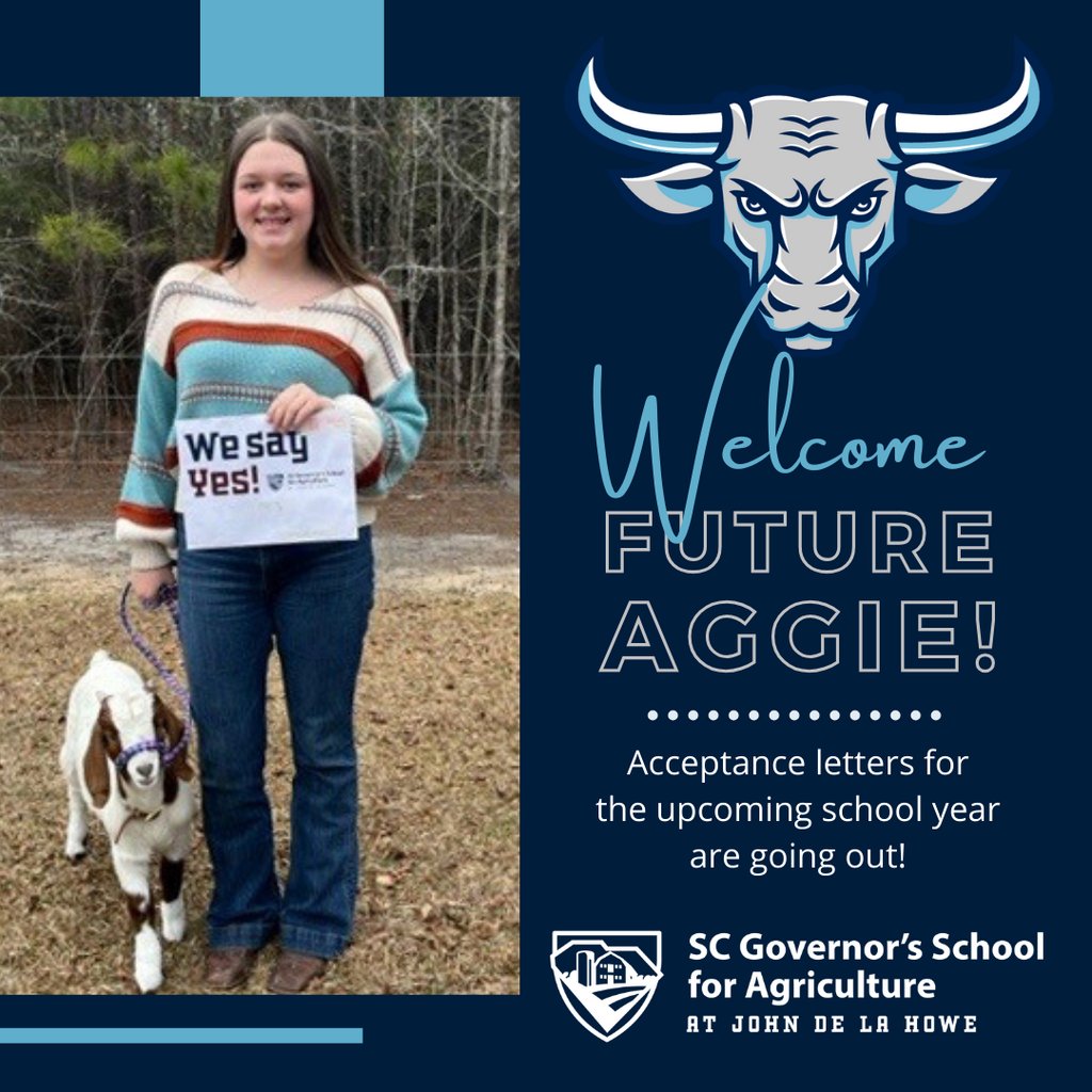 South Carolina Governor’s School for Agriculture (@jdlhschool) on Twitter photo Families across the Palmetto State are celebrating as their students are accepted to the Governor's School for Agriculture for the coming school year. Congratulations, Madison! Parents, send us a photo to pr@delahowe.sc.gov if you'd like to spotlight YOUR newly-welcomed Aggie. Families across the Palmetto State are celebrating as their students are accepted to the Governor's School for Agriculture for the coming school year. Congratulations, Madison! Parents, send us a photo to pr@delahowe.sc.gov if you'd like to spotlight YOUR newly-welcomed Aggie.