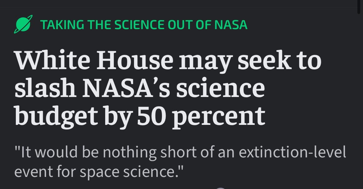Cutting NASA science by 50%??

This would devastate our leadership in space, especially at local facilities like JPL.

NASA science helps us understand Earth and protects us from natural disasters.

The Administration must not proceed with this plan, and I will use my position on