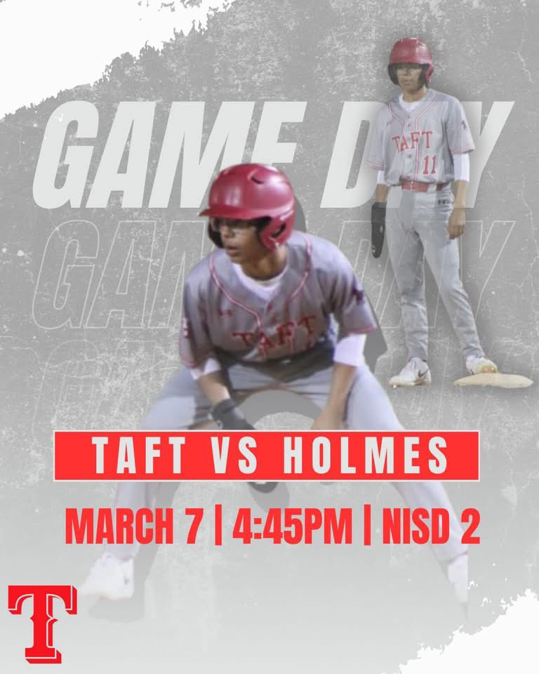 TaftBaseball's tweet photo. Who’s that knocking?? Taft Raiders look to go 3-1 in district with game 2 of the series with Holmes this afternoon! What better way to kick off your spring break than with some Friday night baseball! #bethere https://t.co/AEcyW0Rqag