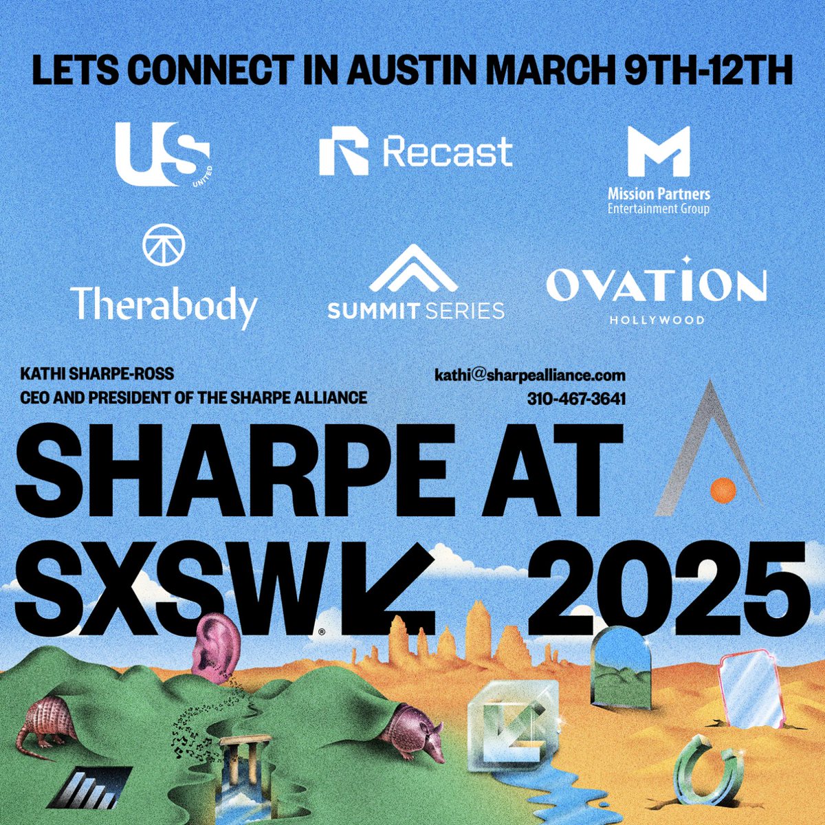 Excited to be heading to Austin for SXSW March 9-12! 🤠✨ If you’re working at the intersection of health &amp; wellness, innovative tech, media &amp; content, sports, storytelling, big experiential activations, conservation, or music—let’s connect.

✉️ Kathi@sharpealliance.com
