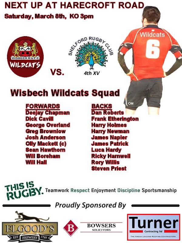 Wisbech Rugby Club (@wisbechrugby) on Twitter photo The 1st XV travel to Mersea Island RFC tomorrow for the next league fixture.
The Wildcats welcome <a href="/ShelfordRugby/">Shelford Rugby</a> 4th XV to Harecroft Rd.
Bar open will be open from 2pm.
6 Nations rugby will be shown on the screens. The 1st XV travel to Mersea Island RFC tomorrow for the next league fixture.
The Wildcats welcome <a href="/ShelfordRugby/">Shelford Rugby</a> 4th XV to Harecroft Rd.
Bar open will be open from 2pm.
6 Nations rugby will be shown on the screens.