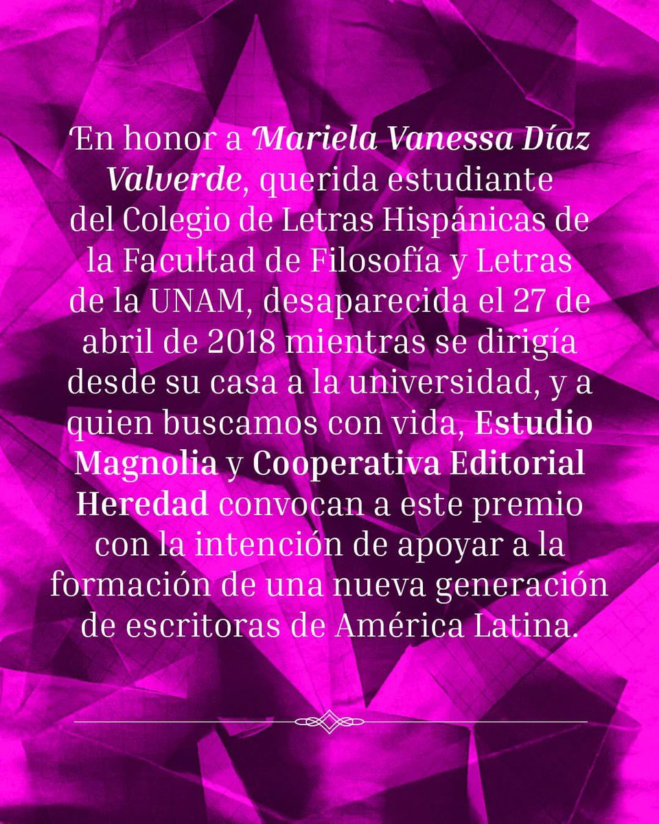 heredadpalabras's tweet photo. En la víspera del #8M, nos complace anunciar junto a @MagnoliaEstudio el #PremioMarielaVanessa para escritoras emergentes de América Latina 2025.

Gracias a la familia Díaz Valverde por permitirnos acompañarla a través de este proyecto. https://t.co/OisdeSiykZ