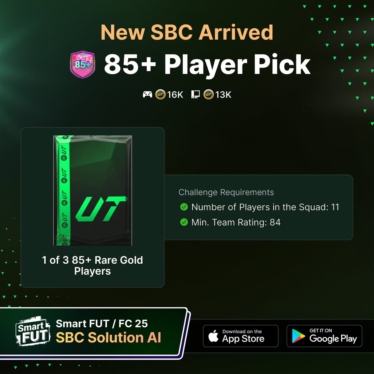 SmartFUT_App's tweet photo. 🆕New SBCs Arrived: Cristiano Ronaldo , 85+ Player Pick , 83+ TOTW Player Pick , FUT Birthday Challenge 1 are now ready to solve in Smart FUT!  #SBC #FC25 #ut25 #EAFC25 #EAFC25RATINGS https://t.co/Jf7gGPnd9e