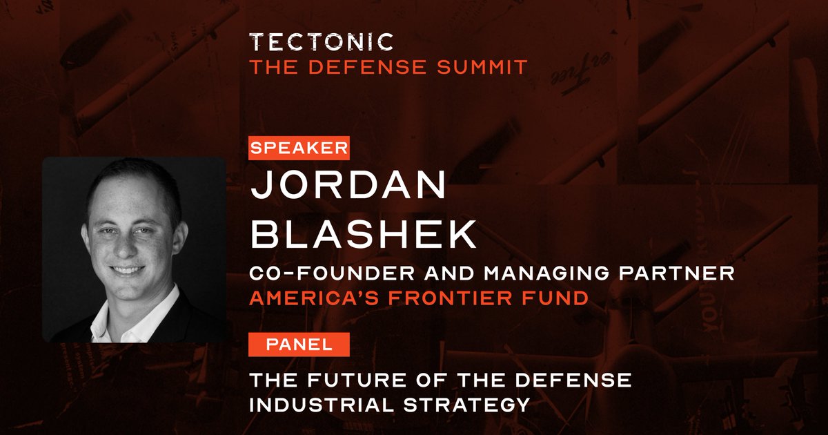 America’s Frontier Fund (@americafrontier) on Twitter photo 🚀 3 days to go! 🚀
AFF’s <a href="/JordanBlashek/">Jordan Blashek</a> will be speaking at the Tectonic Defense Summit on March 11! Join us as we discuss how frontier tech, capital & policy are shaping the future of U.S. defense.
🔗Register👇
events.tectonicdefense.com/defense-summit
#FrontierTech #TectonicDefenseSummit 🚀 3 days to go! 🚀
AFF’s <a href="/JordanBlashek/">Jordan Blashek</a> will be speaking at the Tectonic Defense Summit on March 11! Join us as we discuss how frontier tech, capital & policy are shaping the future of U.S. defense.
🔗Register👇
events.tectonicdefense.com/defense-summit
#FrontierTech #TectonicDefenseSummit