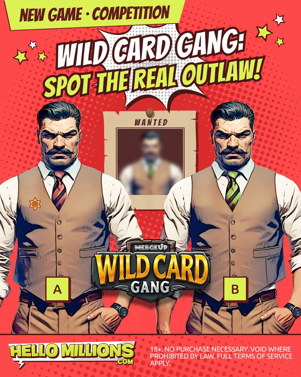 OhHelloMillions's tweet photo. 🚨Competition🚨

Who’s the true #HelloMillions Wild Card Gang member? 

Drop your answer + #HelloMillionsCompetition to be 1 of 20 to WIN GC 40,000 + FREE SC 20! 🎁 

Ends March 07, 11:59PM PT.

#socialcasino #gaming #viral #trending https://t.co/UqSv4TGyZ3