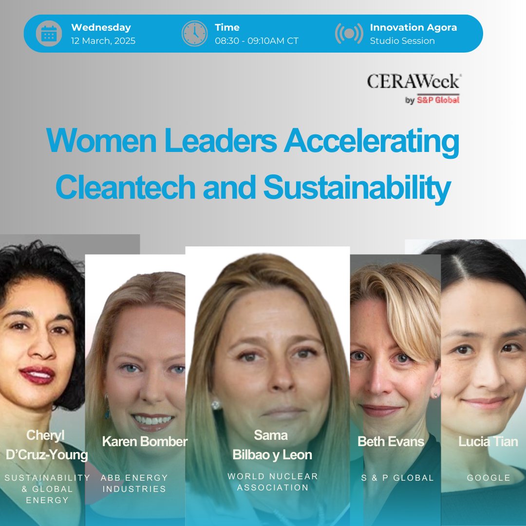 This International Women's Day, let's celebrate the women driving the future of clean energy.
Our Director General <a href="/SamaBilbao/">Sama Bilbao y Leon</a> will be taking part in a panel at <a href="/CERAWeek/">CERAWeek</a> alongside Cheryl D'Cruz-Young, Karen Bomber, Beth Evans, and Lucia Tian. 
#IWD25 #CERAweek