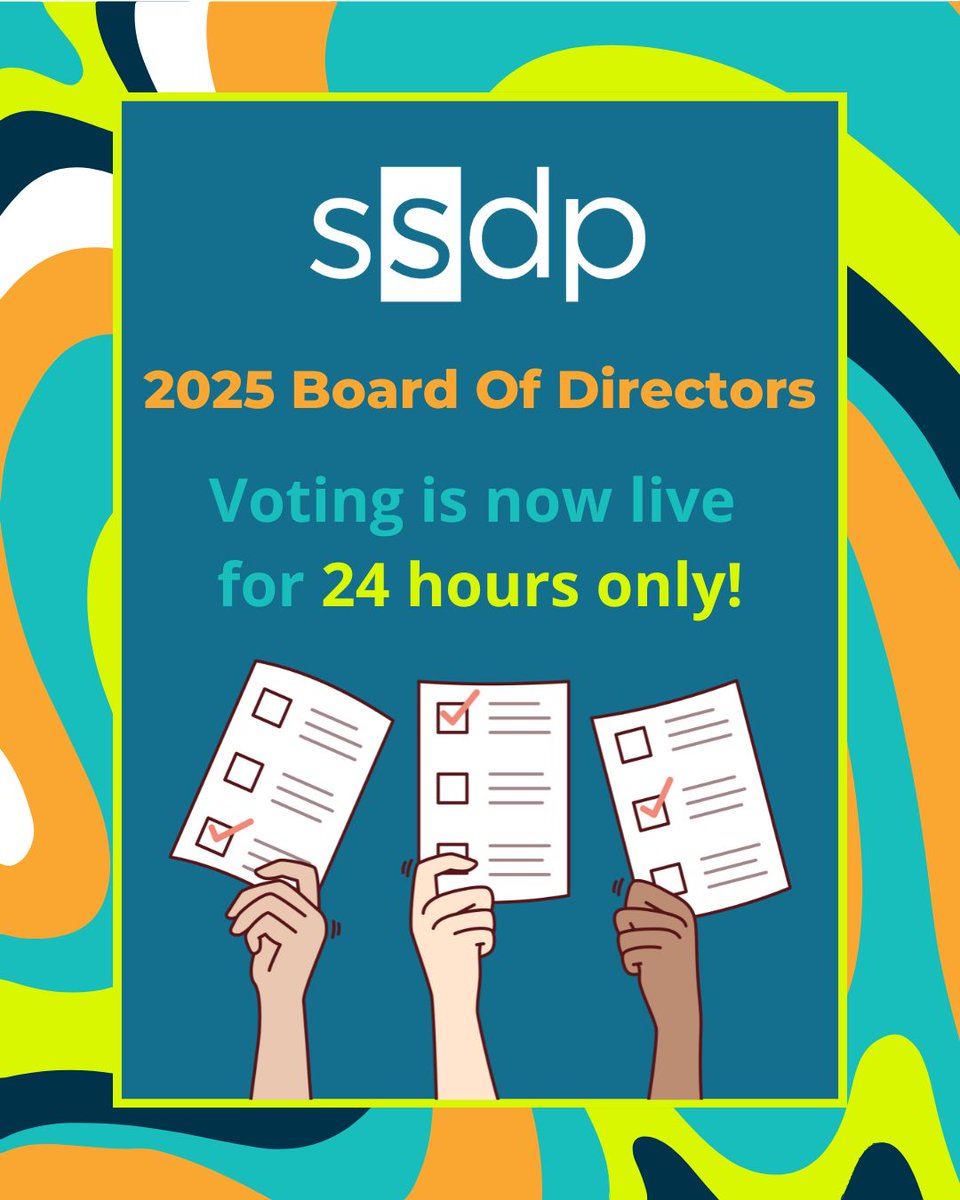 ssdpofficial's tweet image. Voting for Congress 2025 is now open for 24 hours only! Each #SSDP chapter member, ambassador, and alumni is entitled to ONE Congress ballot. Help shape the future of our movement + vote for our 2025 Board of Directors! buff.ly/zXGppaa #startmakingsense #votevotevote