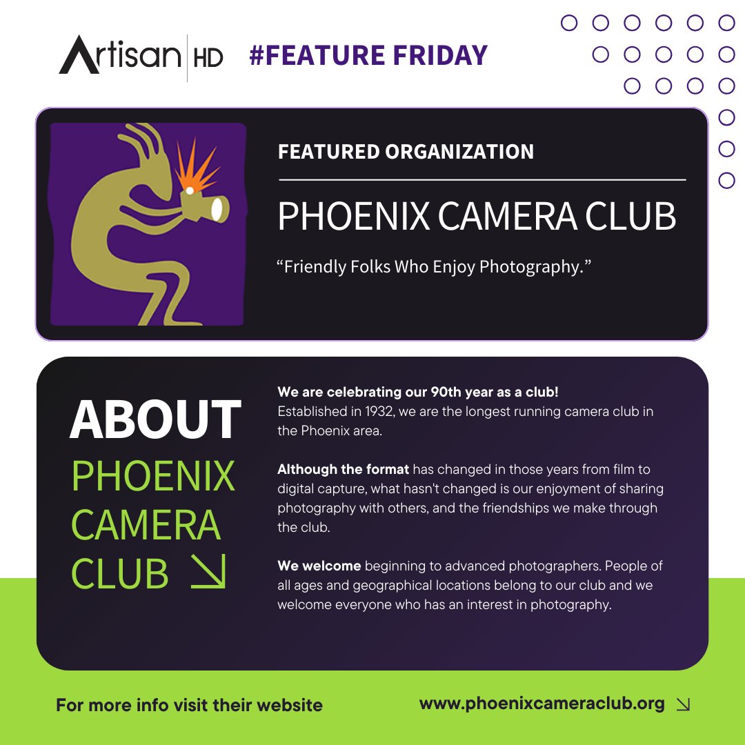 ArtisanHD's tweet photo. This month, we’re excited to feature the @Phoenix Camera Club, a community that brings photographers together to grow, share, and inspire! 

Learn more at https://t.co/lr9Q2RCwxn. https://t.co/MDhsyc5LDh
