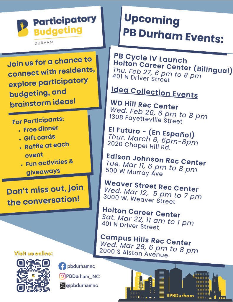 MCHSDurhamTech's tweet image. The City of Durham is seeking students to serve on a budget advisory committee that will discuss how to spend $2.4 million.