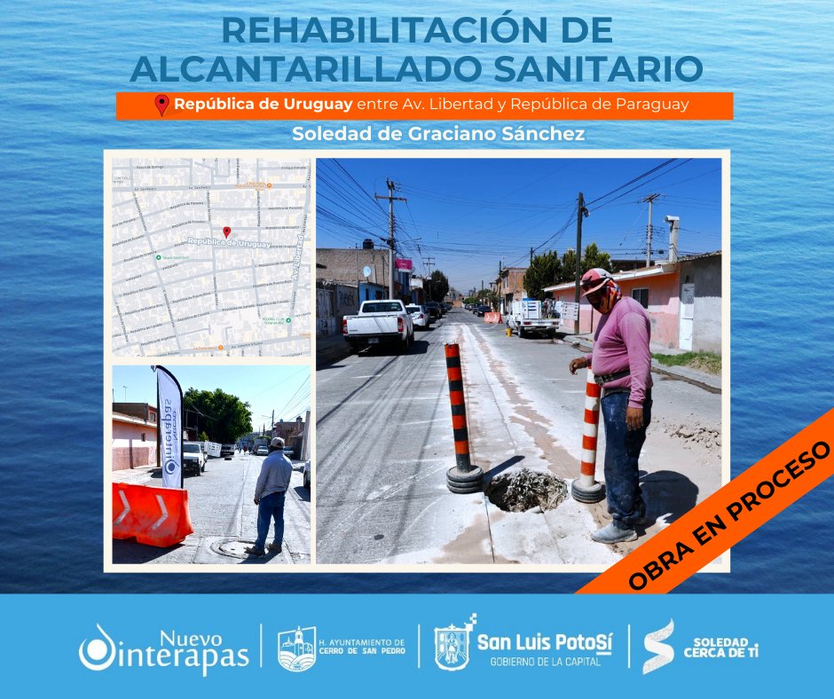 Interapas's tweet photo. 🚧OBRA EN PROCESO EN REPÚBLICA DE URUGUAY DE SOLEDAD DE GRACIANO SÁNCHEZ
📍Entre Av. Libertad y República de Paraguay
👩‍👧Beneficiarios directos: 180 personas.
¡En Interapas, nuestro compromiso con Soledad es firme! 🧑‍🔧💧
#interapas #interapasinforma #interapasenaccion https://t.co/bWtvQ1TKyl
